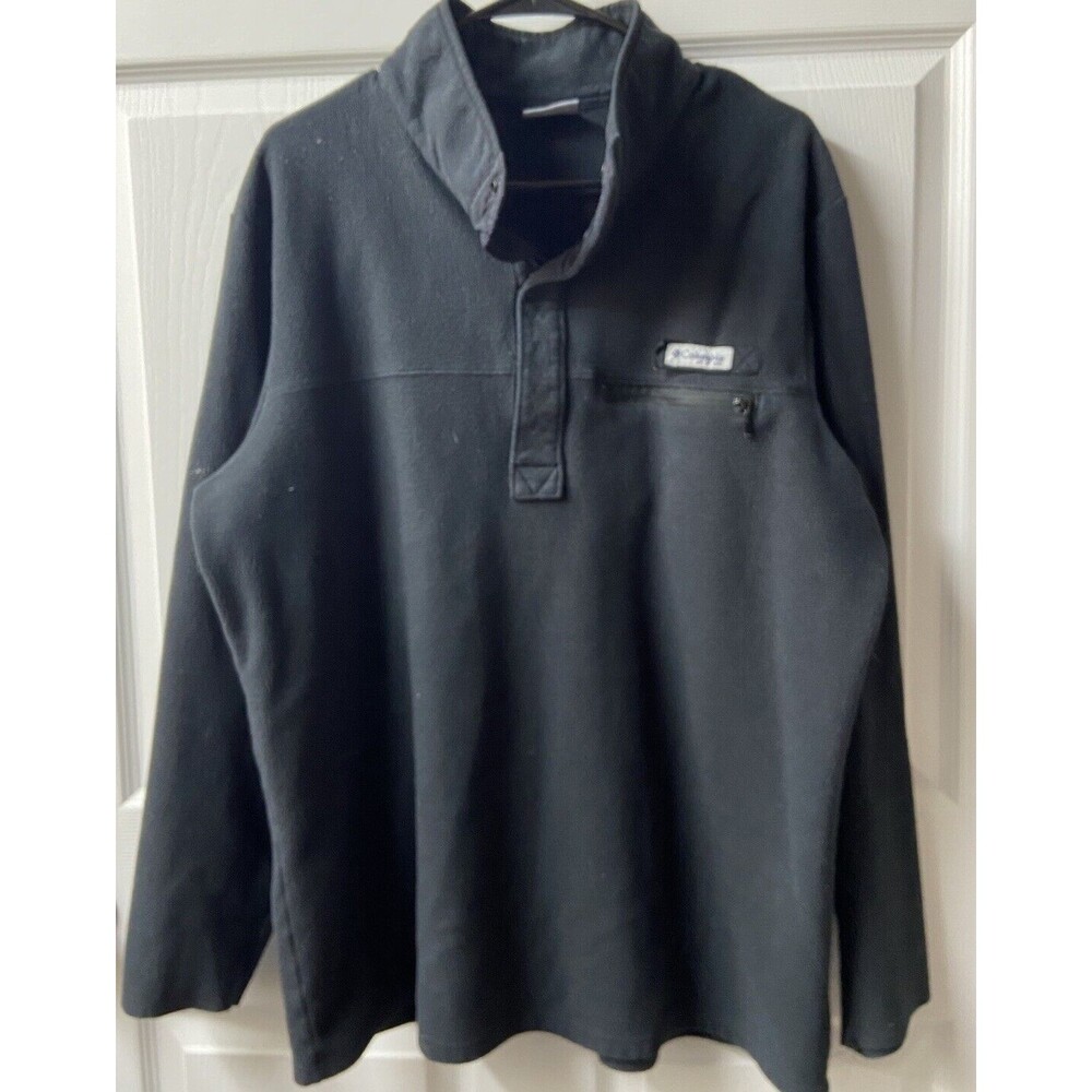 Columbia PFG Full Zip Fleece Jacket Mens Large Black White Embroidered Logo